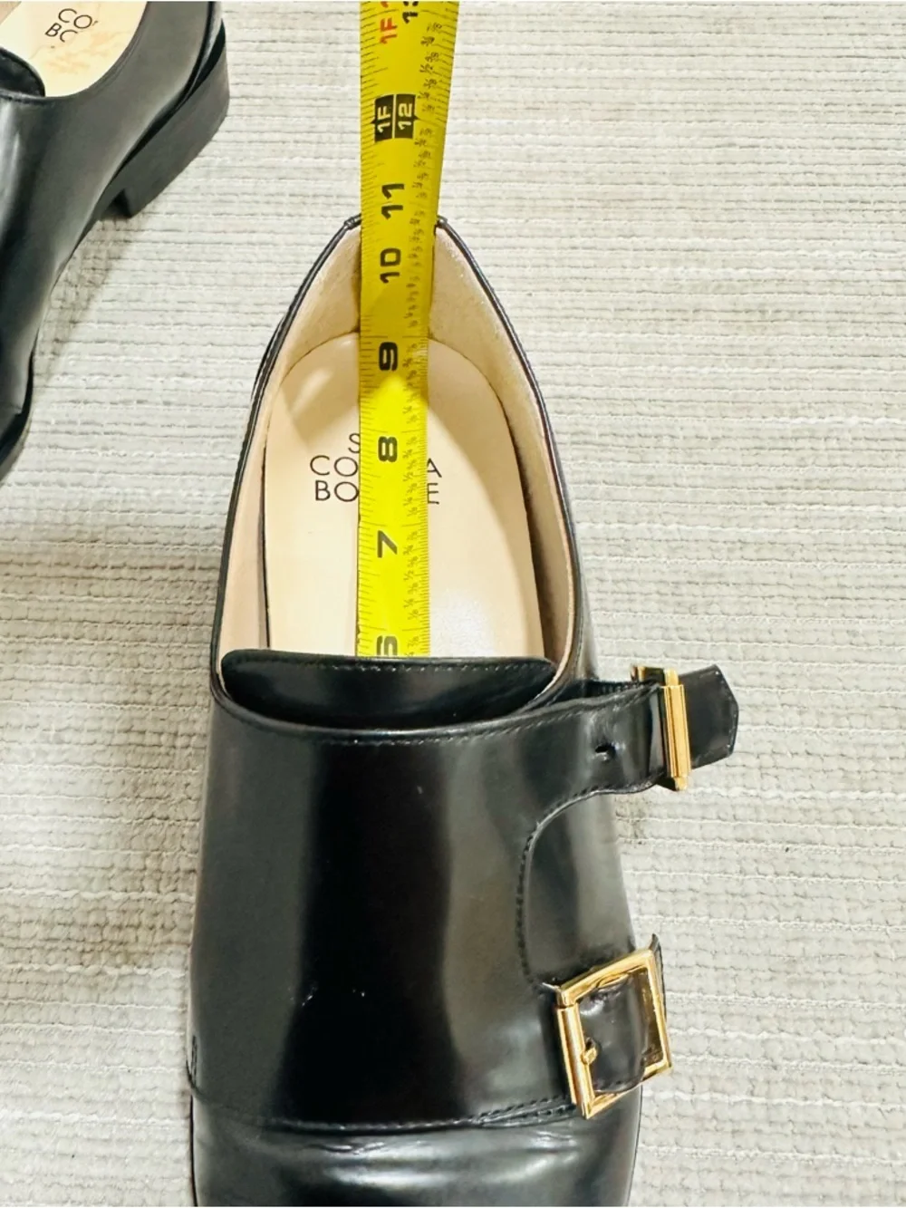Suecomma Bonnie Black‎ Leather Double Monk Strap Flats Shoes - Size 6